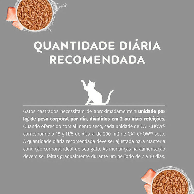 Ração Úmida Cat Chow para Gatos Adultos Castrados sabor Peixe ao Molho 85g